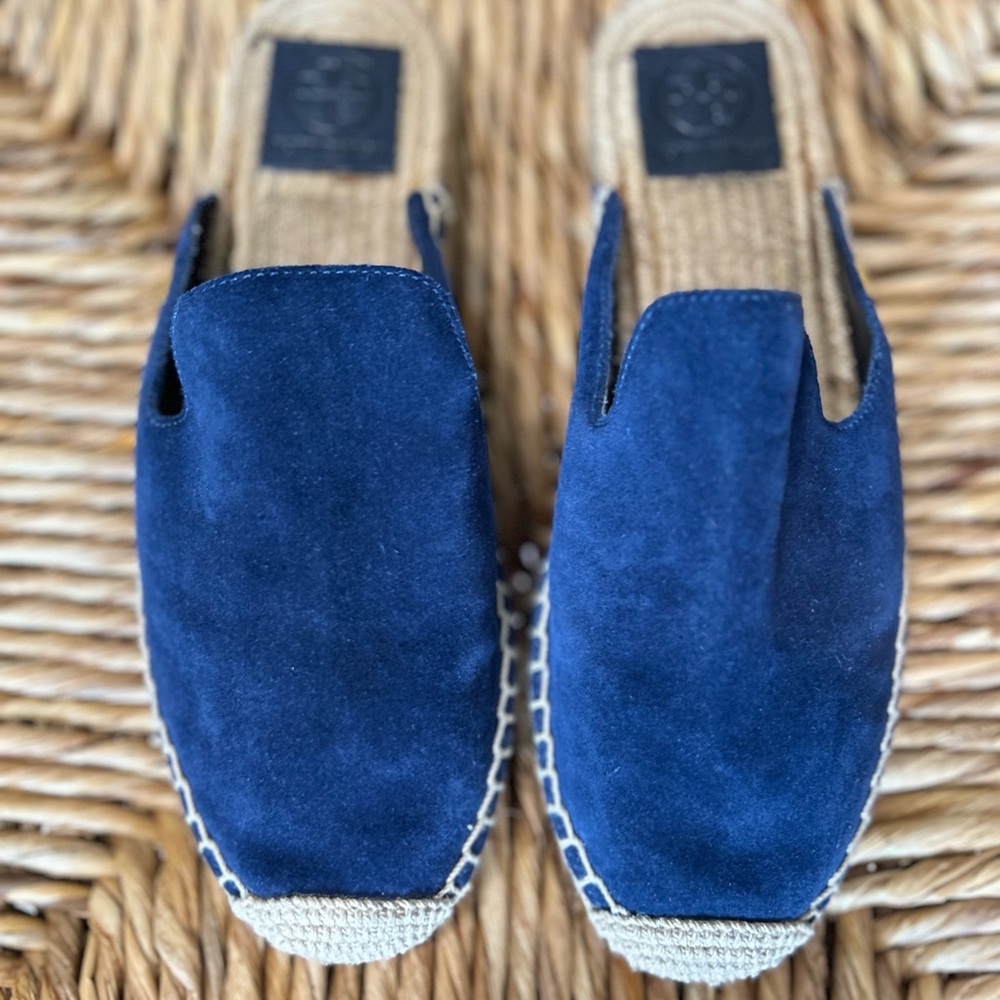 TORY BURCH NAVY SUEDE ESPADRILLE SLIDES SIZE 8